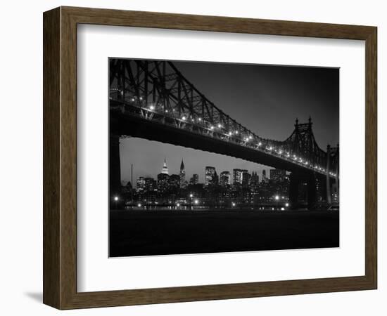 1960s Queensboro Bridge and Manhattan Skyline at Night New York City-null-Framed Photographic Print