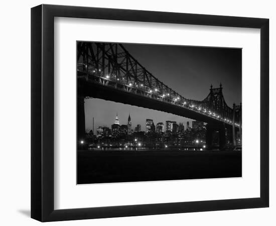 1960s Queensboro Bridge and Manhattan Skyline at Night New York City-null-Framed Photographic Print