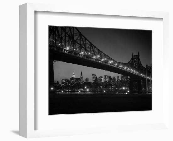 1960s Queensboro Bridge and Manhattan Skyline at Night New York City-null-Framed Photographic Print