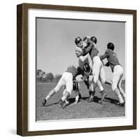 1960s SIX MEN PLAYING FOOTBALL GROUP TACKLE-H. Armstrong Roberts-Framed Photographic Print