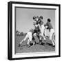 1960s SIX MEN PLAYING FOOTBALL GROUP TACKLE-H. Armstrong Roberts-Framed Photographic Print