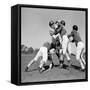 1960s SIX MEN PLAYING FOOTBALL GROUP TACKLE-H. Armstrong Roberts-Framed Stretched Canvas