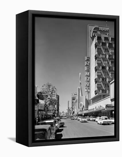 1960s View Down Freemont Street Downtown Las Vegas, Nevada-null-Framed Stretched Canvas