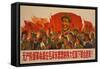 1967 Cultural Revolution Poster of People Waving Book of Works of Mao Tse-Tung-null-Framed Stretched Canvas