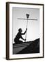 1967: Man Using a Broom to Improve the Antennae Reception During the Broadcast of Super Bowl I-Bill Ray-Framed Photographic Print