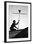 1967: Man Using a Broom to Improve the Antennae Reception During the Broadcast of Super Bowl I-Bill Ray-Framed Photographic Print