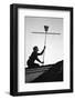 1967: Man Using a Broom to Improve the Antennae Reception During the Broadcast of Super Bowl I-Bill Ray-Framed Photographic Print