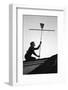 1967: Man Using a Broom to Improve the Antennae Reception During the Broadcast of Super Bowl I-Bill Ray-Framed Photographic Print