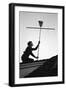 1967: Man Using a Broom to Improve the Antennae Reception During the Broadcast of Super Bowl I-Bill Ray-Framed Photographic Print