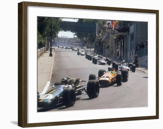 1968 Monaco Grand Prix, Jochen Rindt in Brabham leads Bruce McLaren in McLaren-Ford-null-Framed Photographic Print