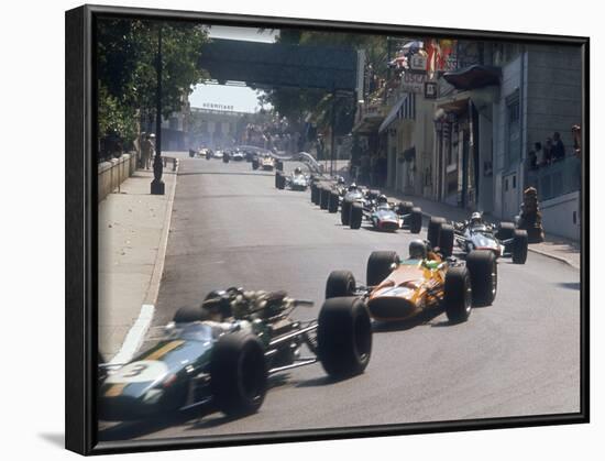 1968 Monaco Grand Prix, Jochen Rindt in Brabham leads Bruce McLaren in McLaren-Ford-null-Framed Photographic Print