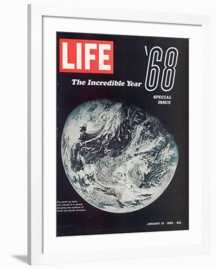 1968 Special Issue, NASA Shot of Earth from Space, Apollo 8 Mission, January 10, 1969-null-Framed Photographic Print