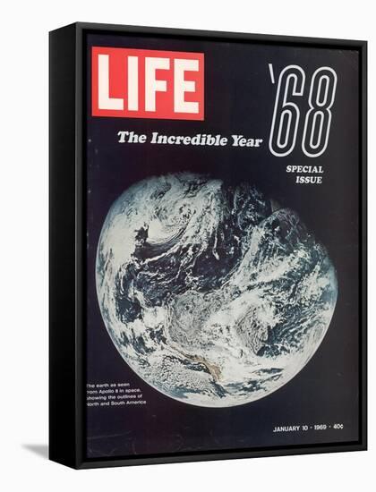 1968 Special Issue, NASA Shot of Earth from Space, Apollo 8 Mission, January 10, 1969-null-Framed Stretched Canvas