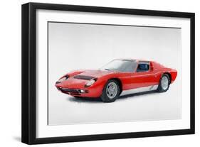 1969 Lamborghini Miura P400 S Watercolor-NaxArt-Framed Art Print