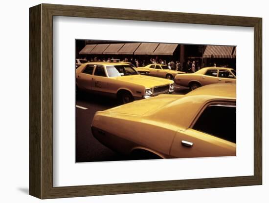 1970s America, Yellow Taxi Cabs on 5th Avenue Near 48th Street. Manhattan, New York City, 1972-null-Framed Photo