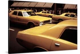 1970s America, Yellow Taxi Cabs on 5th Avenue Near 48th Street. Manhattan, New York City, 1972-null-Stretched Canvas