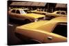 1970s America, Yellow Taxi Cabs on 5th Avenue Near 48th Street. Manhattan, New York City, 1972-null-Stretched Canvas