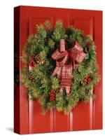 1970s CHRISTMAS DOOR WREATH STILL LIFE-Panoramic Images-Stretched Canvas