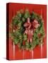 1970s CHRISTMAS DOOR WREATH STILL LIFE-Panoramic Images-Stretched Canvas