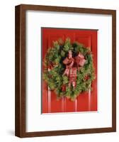 1970s CHRISTMAS DOOR WREATH STILL LIFE-Panoramic Images-Framed Photographic Print