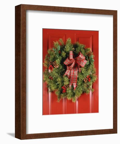 1970s CHRISTMAS DOOR WREATH STILL LIFE-Panoramic Images-Framed Photographic Print