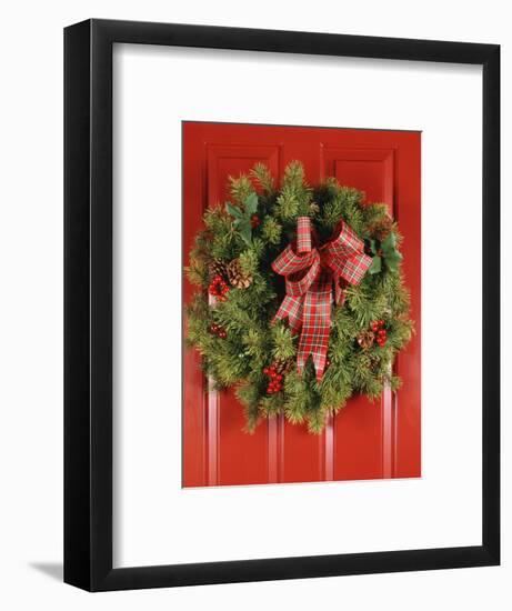 1970s CHRISTMAS DOOR WREATH STILL LIFE-Panoramic Images-Framed Photographic Print