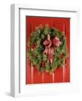 1970s CHRISTMAS DOOR WREATH STILL LIFE-Panoramic Images-Framed Photographic Print