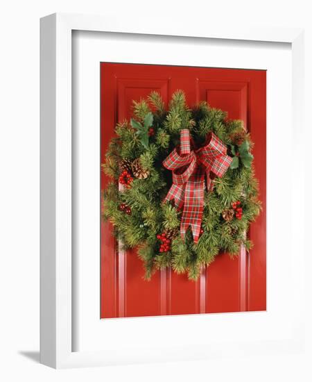 1970s CHRISTMAS DOOR WREATH STILL LIFE-Panoramic Images-Framed Photographic Print