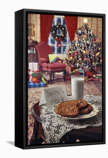 1970s CHRISTMAS INDOOR LIVING ROOM WITH TREE TOYS PRESENTS AND COOKIES AND MILK SNACK FOR SANTA...-Panoramic Images-Framed Stretched Canvas
