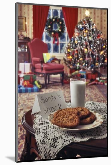 1970s CHRISTMAS INDOOR LIVING ROOM WITH TREE TOYS PRESENTS AND COOKIES AND MILK SNACK FOR SANTA...-Panoramic Images-Mounted Photographic Print