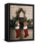 1970s FIREPLACE TWO STOCKINGS CHIMNEY CLOCK PRESENTS CANDY CANE-Panoramic Images-Framed Stretched Canvas