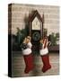 1970s FIREPLACE TWO STOCKINGS CHIMNEY CLOCK PRESENTS CANDY CANE-Panoramic Images-Stretched Canvas