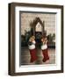 1970s FIREPLACE TWO STOCKINGS CHIMNEY CLOCK PRESENTS CANDY CANE-Panoramic Images-Framed Photographic Print