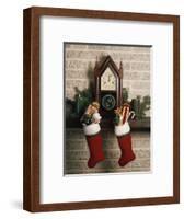 1970s FIREPLACE TWO STOCKINGS CHIMNEY CLOCK PRESENTS CANDY CANE-Panoramic Images-Framed Photographic Print