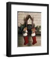 1970s FIREPLACE TWO STOCKINGS CHIMNEY CLOCK PRESENTS CANDY CANE-Panoramic Images-Framed Photographic Print