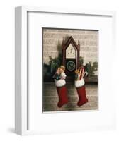 1970s FIREPLACE TWO STOCKINGS CHIMNEY CLOCK PRESENTS CANDY CANE-Panoramic Images-Framed Photographic Print