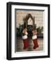 1970s FIREPLACE TWO STOCKINGS CHIMNEY CLOCK PRESENTS CANDY CANE-Panoramic Images-Framed Photographic Print