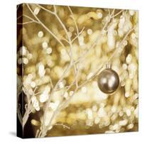 1970s GOLDEN CHRISTMAS ORNAMENT BALL ON WHITE BRANCH GOLDEN LIGHTS-Panoramic Images-Stretched Canvas