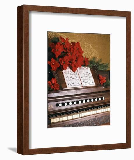 1970s PIANO CAROLS FLOWERS POINSETTIA-Panoramic Images-Framed Photographic Print