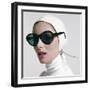 1970s PORTRAIT SMILING WOMAN WEARING DESIGNER FASHION WHITE TURTLE NECK LEATHER AVIATOR HELMET L...-H. Armstrong Roberts-Framed Photographic Print