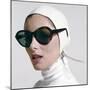 1970s PORTRAIT SMILING WOMAN WEARING DESIGNER FASHION WHITE TURTLE NECK LEATHER AVIATOR HELMET L...-H. Armstrong Roberts-Mounted Photographic Print