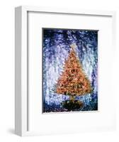 1970s SHINY CHRISTMAS TREE MADE OF CRUMPLED FOIL GREEN ON BLUE BACKGROUND TACKY-Panoramic Images-Framed Photographic Print