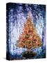 1970s SHINY CHRISTMAS TREE MADE OF CRUMPLED FOIL GREEN ON BLUE BACKGROUND TACKY-Panoramic Images-Stretched Canvas