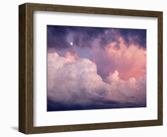 1970s SUNSET DRAMATIC CUMULUS CLOUDS & MOON-Panoramic Images-Framed Photographic Print