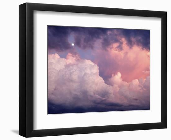 1970s SUNSET DRAMATIC CUMULUS CLOUDS & MOON-Panoramic Images-Framed Photographic Print