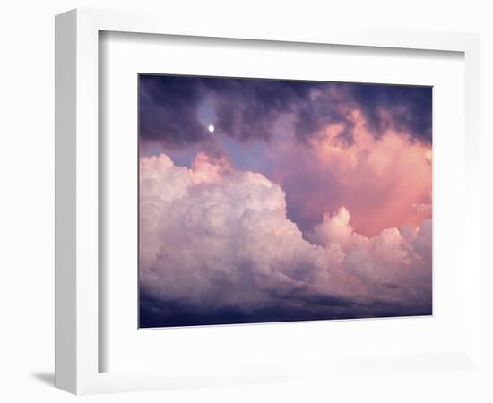 1970s SUNSET DRAMATIC CUMULUS CLOUDS & MOON-Panoramic Images-Framed Photographic Print