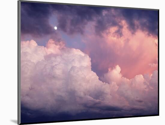 1970s SUNSET DRAMATIC CUMULUS CLOUDS & MOON-Panoramic Images-Mounted Photographic Print
