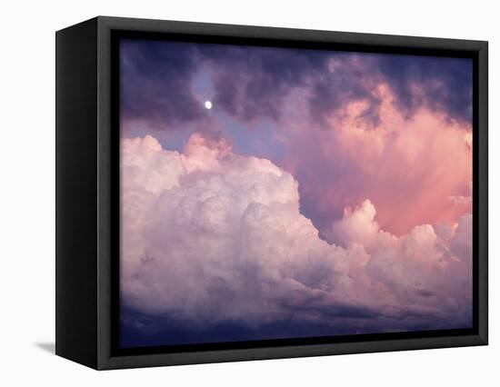 1970s SUNSET DRAMATIC CUMULUS CLOUDS & MOON-Panoramic Images-Framed Stretched Canvas