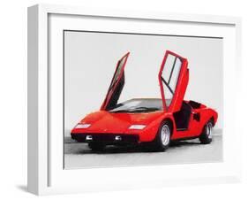 1974 Lamborghini Countach Open Doors Watercolor-NaxArt-Framed Art Print
