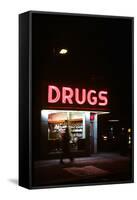 1980s Drug Store at Night Pink Neon Sign-null-Framed Stretched Canvas